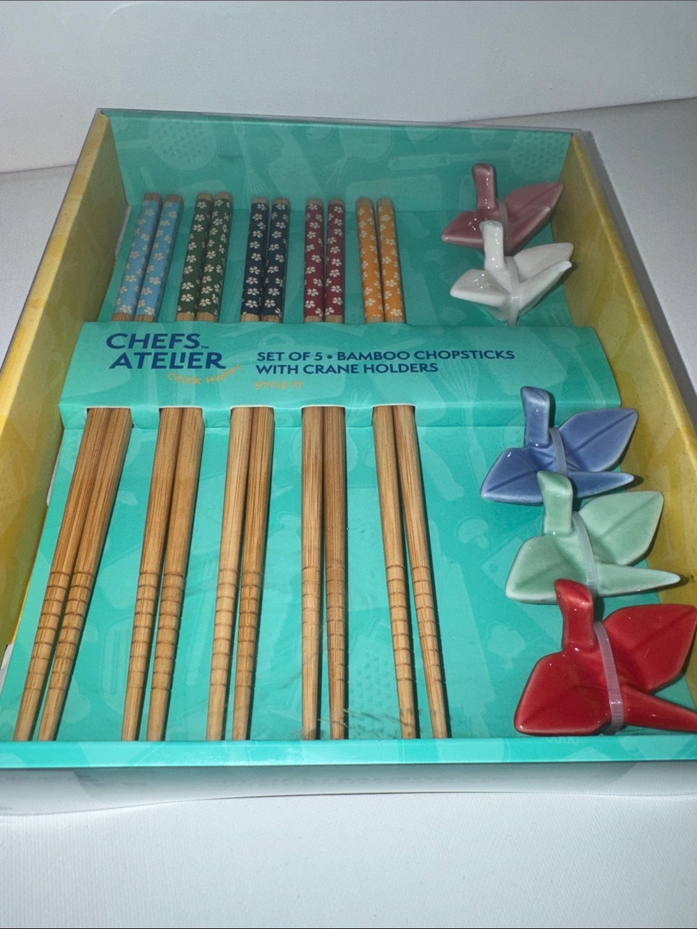 Chefs Atelier Stainless Chopsticks & Origami Crane Holders 5 Sets